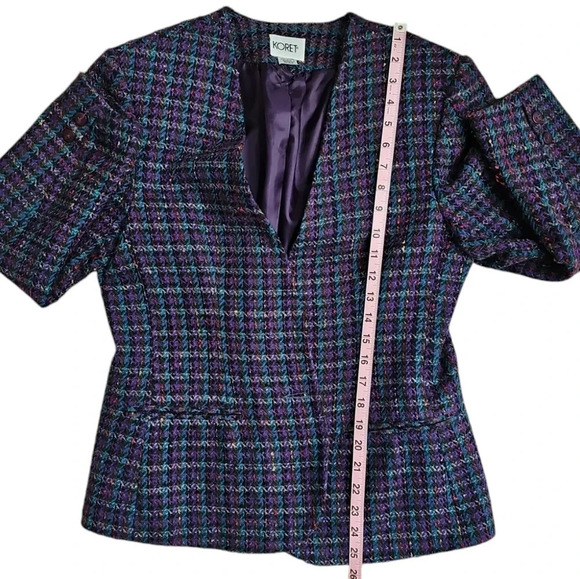 Vintage 80s Koret Purple Tweed Wool Blazer Sz 10 Preppy Career Academia Chic - Picture 7 of 7